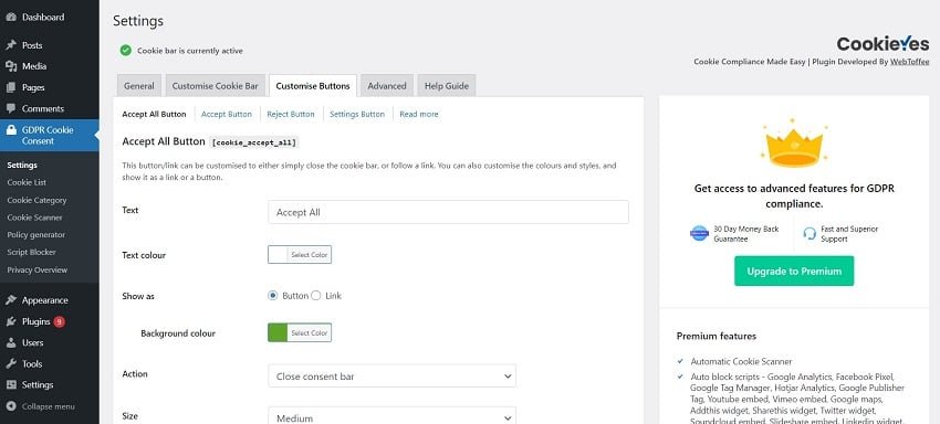 如何为网站添加cookie弹出框 12 Customise Buttons