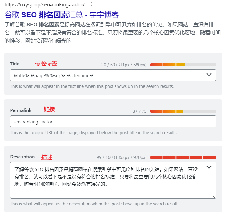 谷歌 SEO 排名因素汇总 6 这篇文章的标题链接和描述
